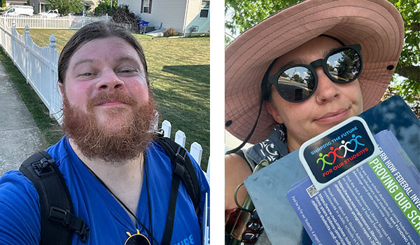 Teachers Eugene Johnson and Emily Woodhouse out canvassing.