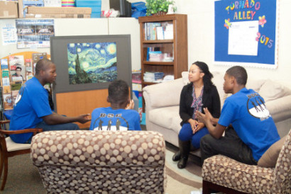 Lakilia Bedeau with students at Tilghman High School in Paducah, Kentucky.