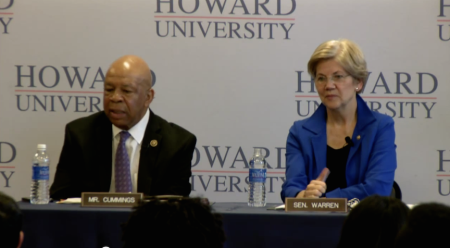 Rep. Elijah Cummings and Sen. Elizabeth Warren at Howard University.