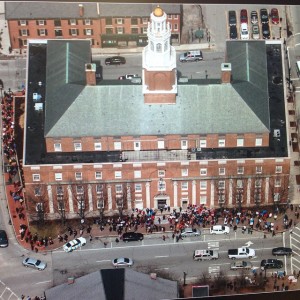 Technicians and students protest outside of the Rhode Island School of Design