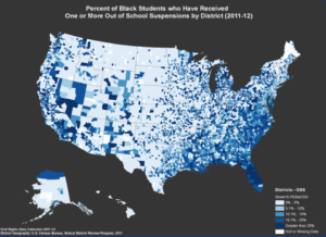 Percent of Black Students who Have Received One or More Out if School Suspensions by District, 2011-12 (Click to Enlarge)