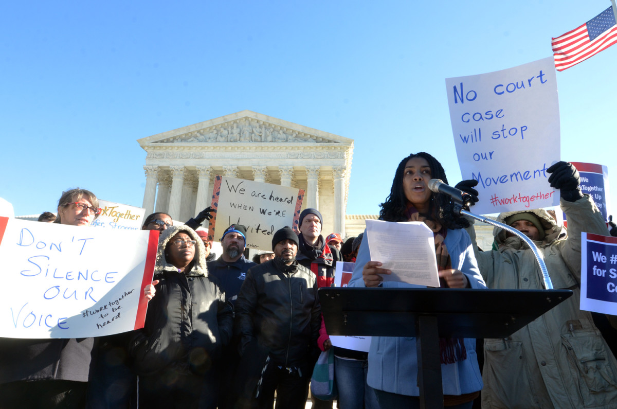 Maya Walker speaks at a rally outside the U.S. Supreme Court in January. 