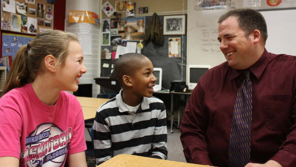 Teacher Ron Hustvedt with his students. 