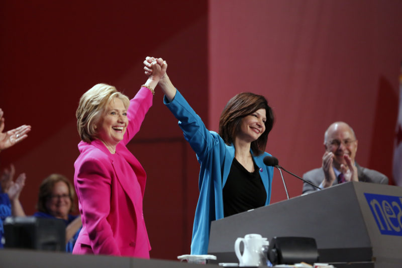 Hillary Clinton and NEA President Lily Eskelsen GarcÌa at the NEA Representative Assembly on July 5 (Scott Iskowitz/NEA)