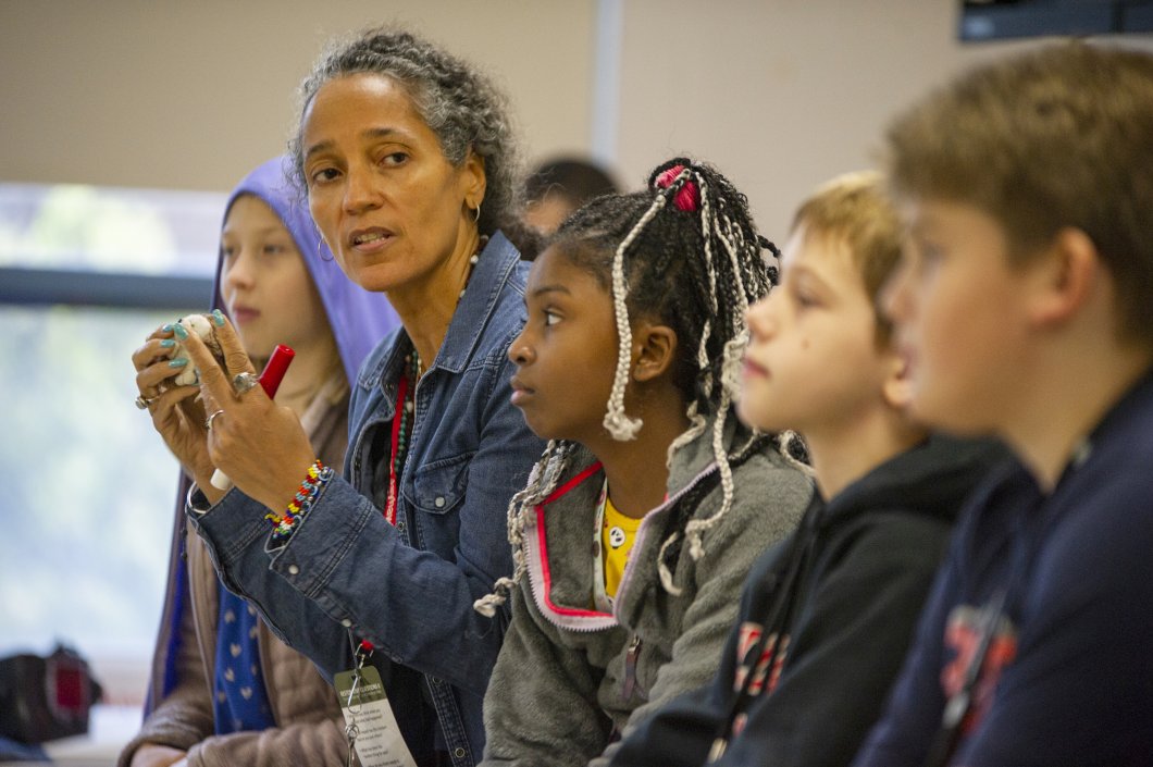 Gina Harris conducts a restorative circle with students.