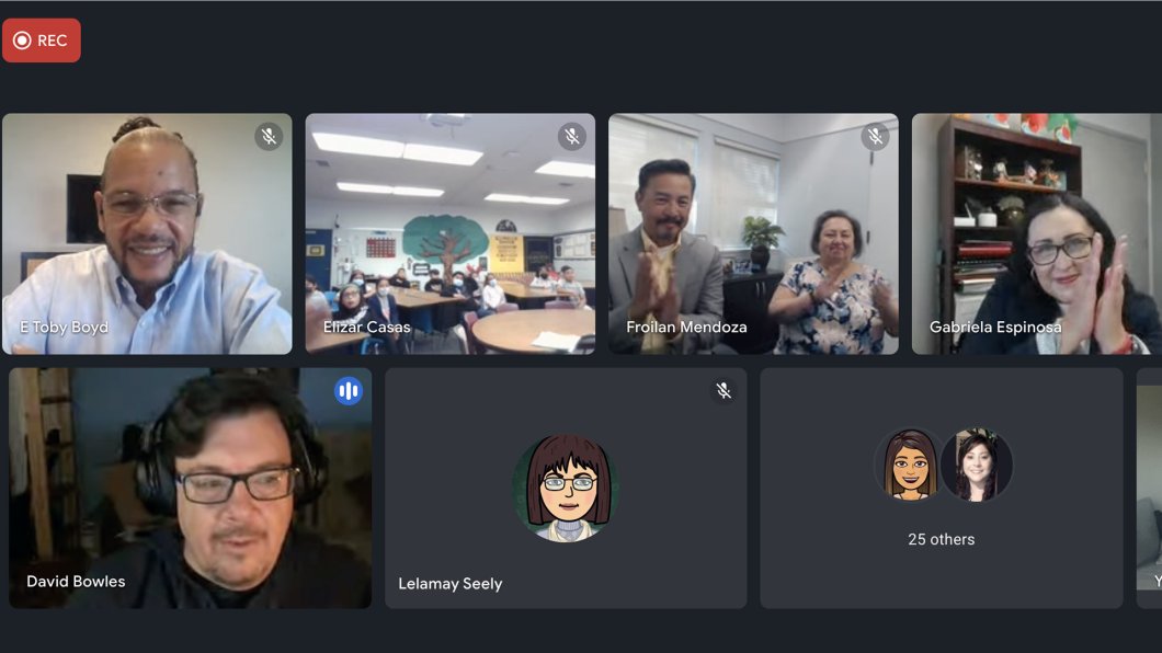 screenshot of author David Bowles' visit to an elementary school