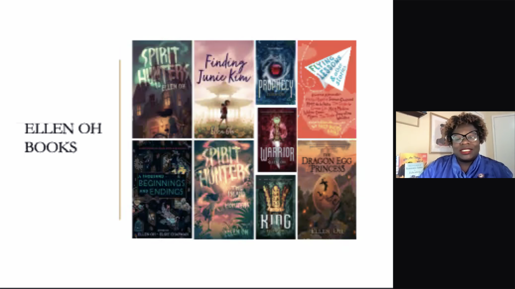 screenshot from Ellen Oh's virtual author visit to a New Jersey school