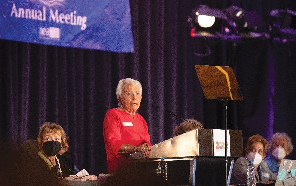 NEA-Retired President Sarah Borgman delivers the keynote address.