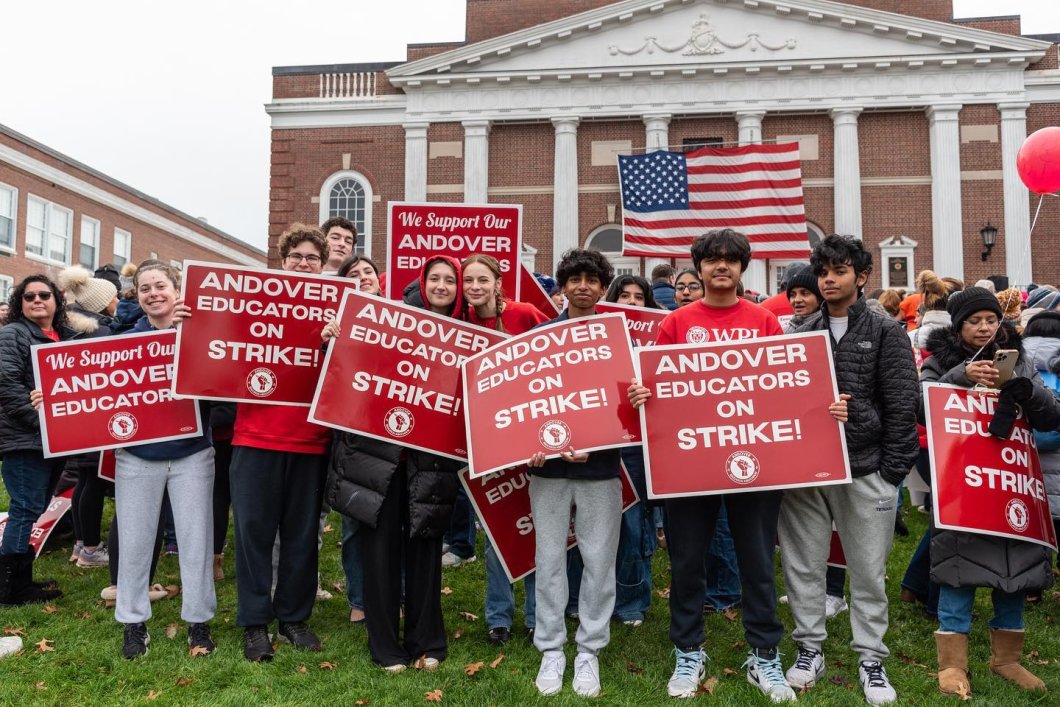 Photo of Andover student supporting the strike line