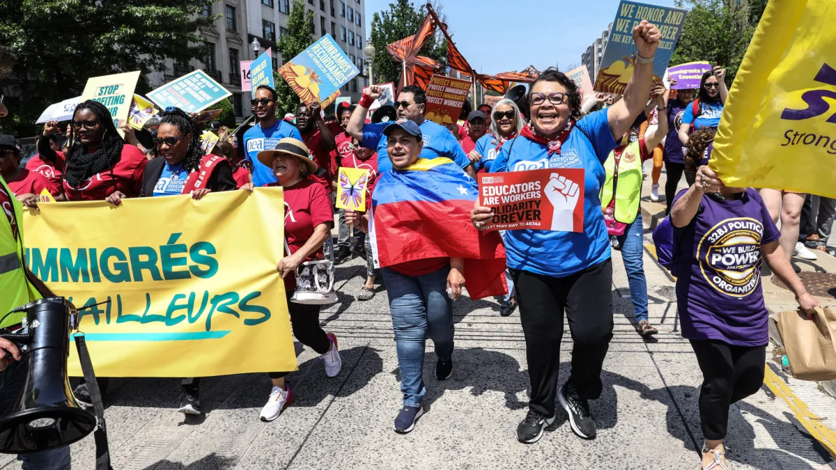 NEA leaders and members march with CASA in the streets of Washington, D.C. on May Day 2025.