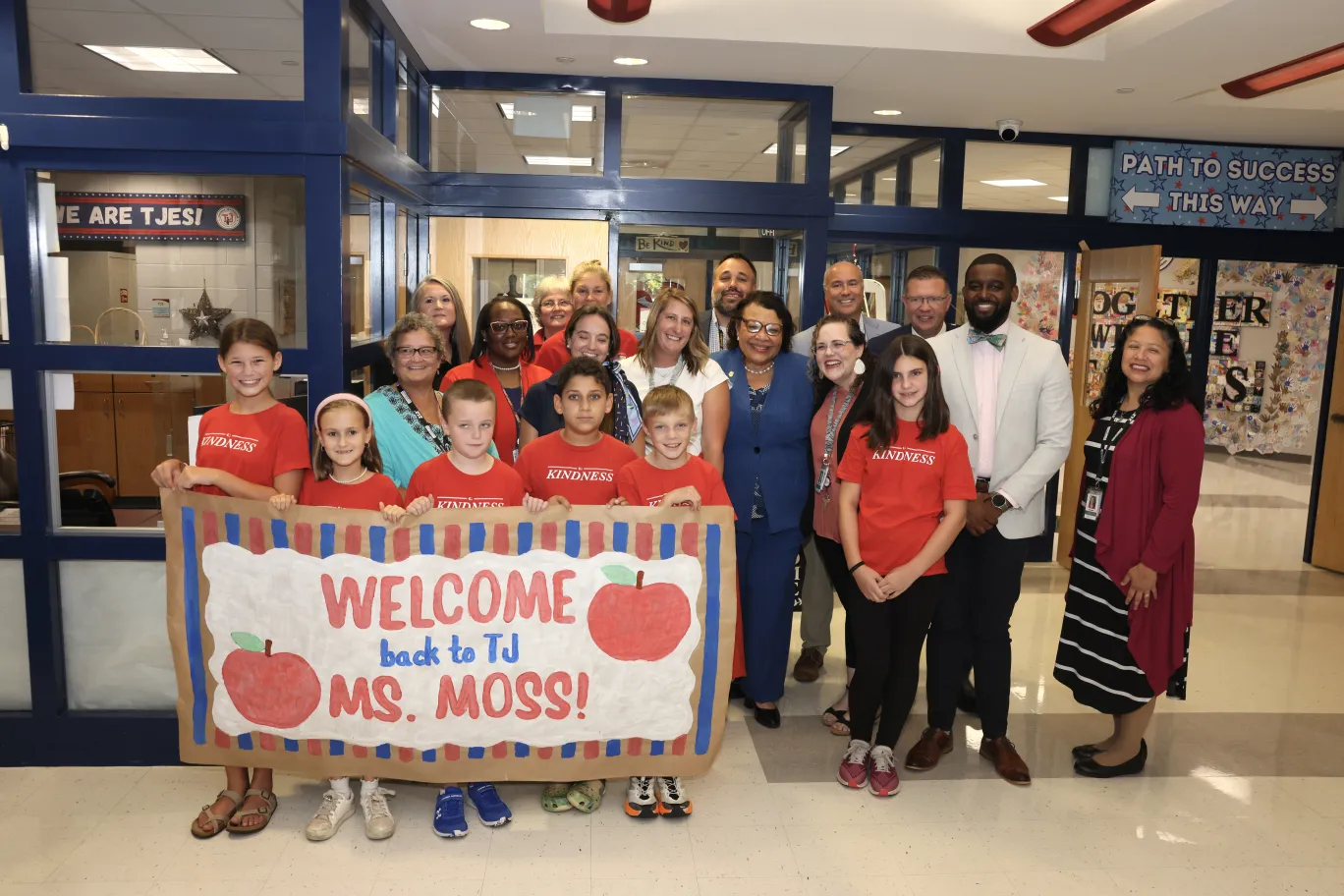 Princess Moss with welcoming students and staff in Louisa County