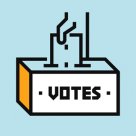 graphic of a hand putting a ballot into a box marked votes