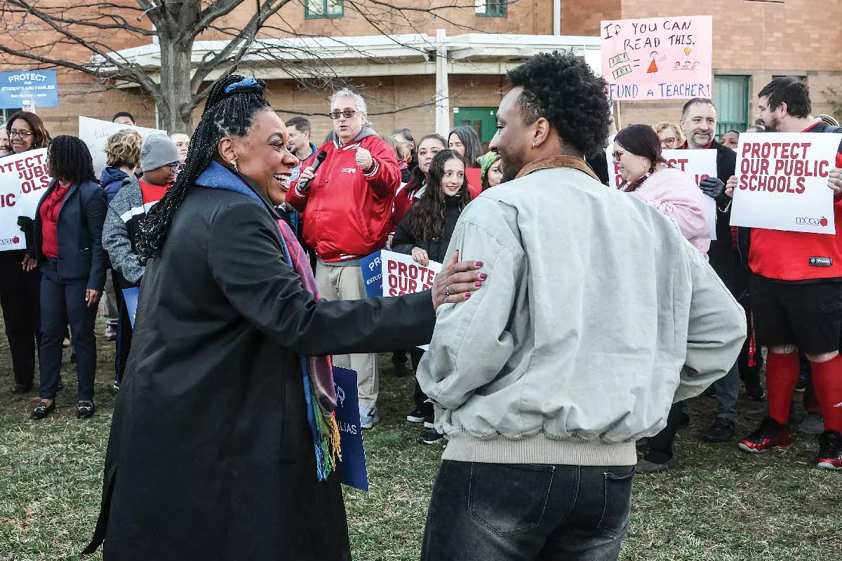 Becky Pringle at the Protect Public Schools Walk-In at Takoma Park, Maryland.