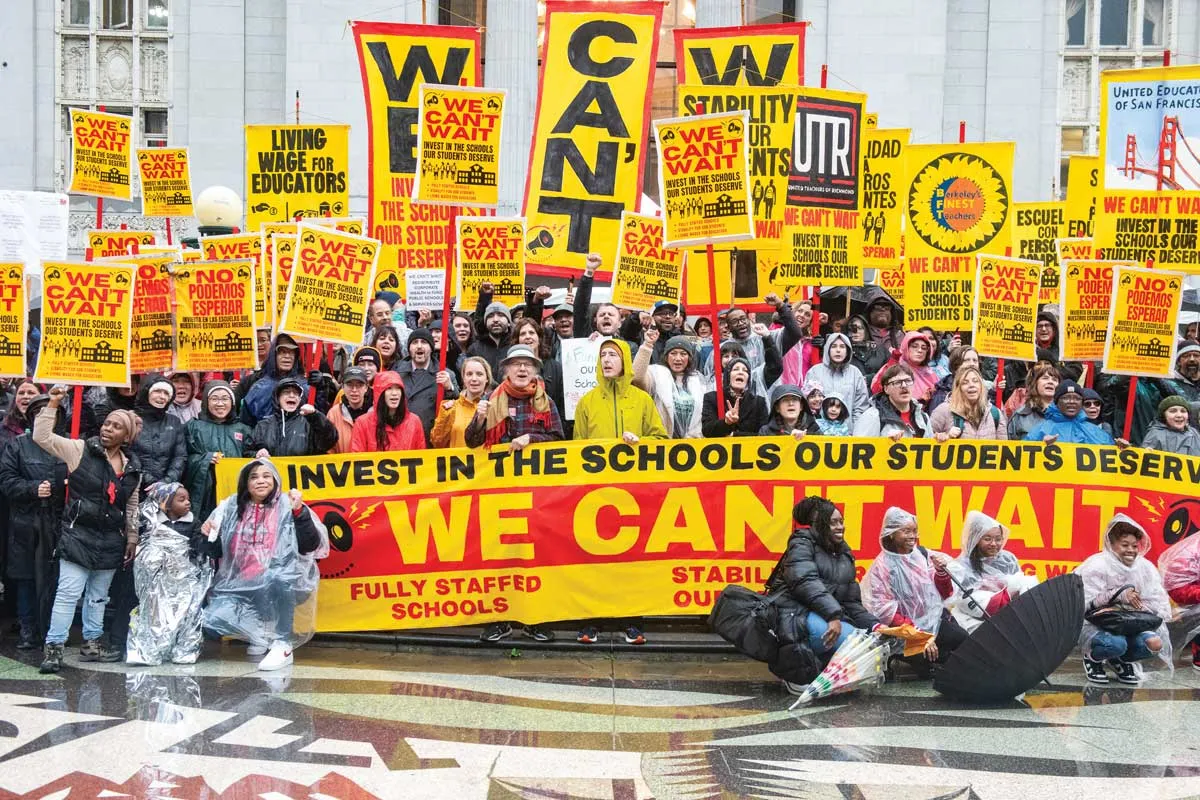 In February, San Francisco Bay-area educators rallied for better wages and fully resourced schools. The "We Can't Wait" campaign involves 77,000 teachers across California.