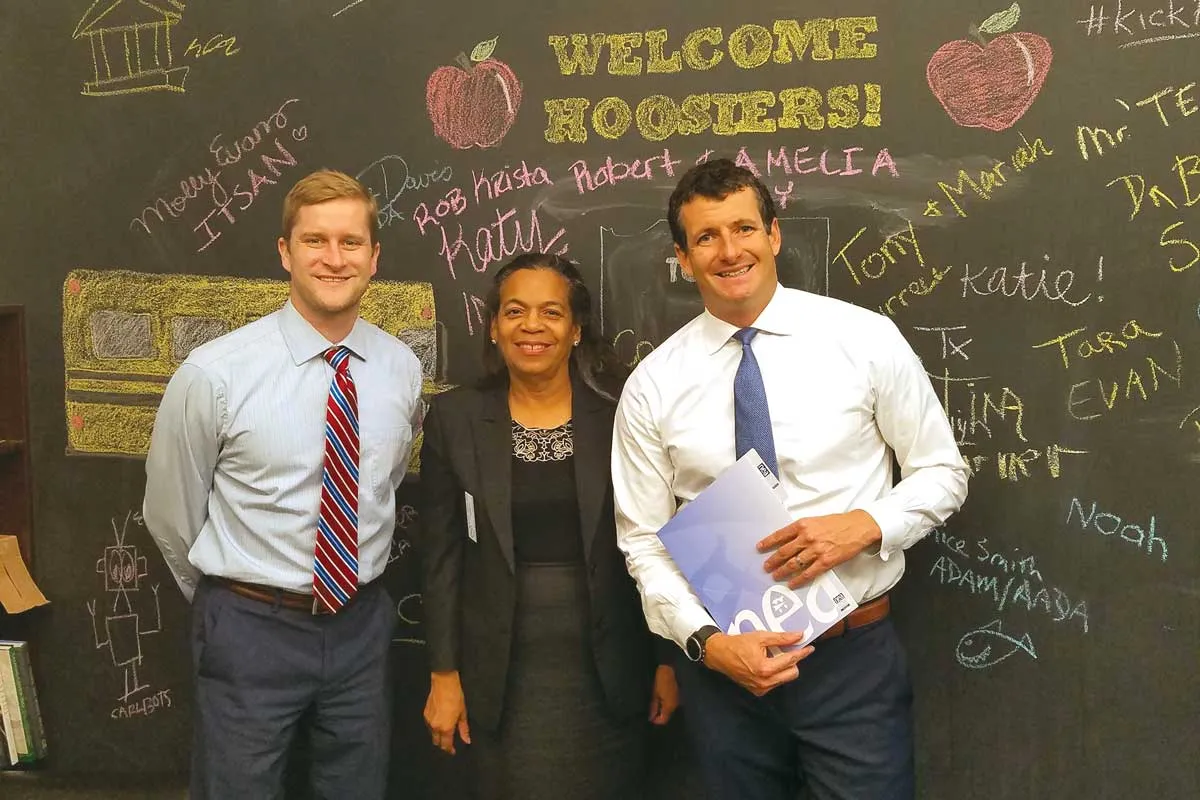 Indiana’s Hilda Kendrick-Appiah, former U.S. Rep. Trey Hollingsworth, and staffer Connor Lentz.