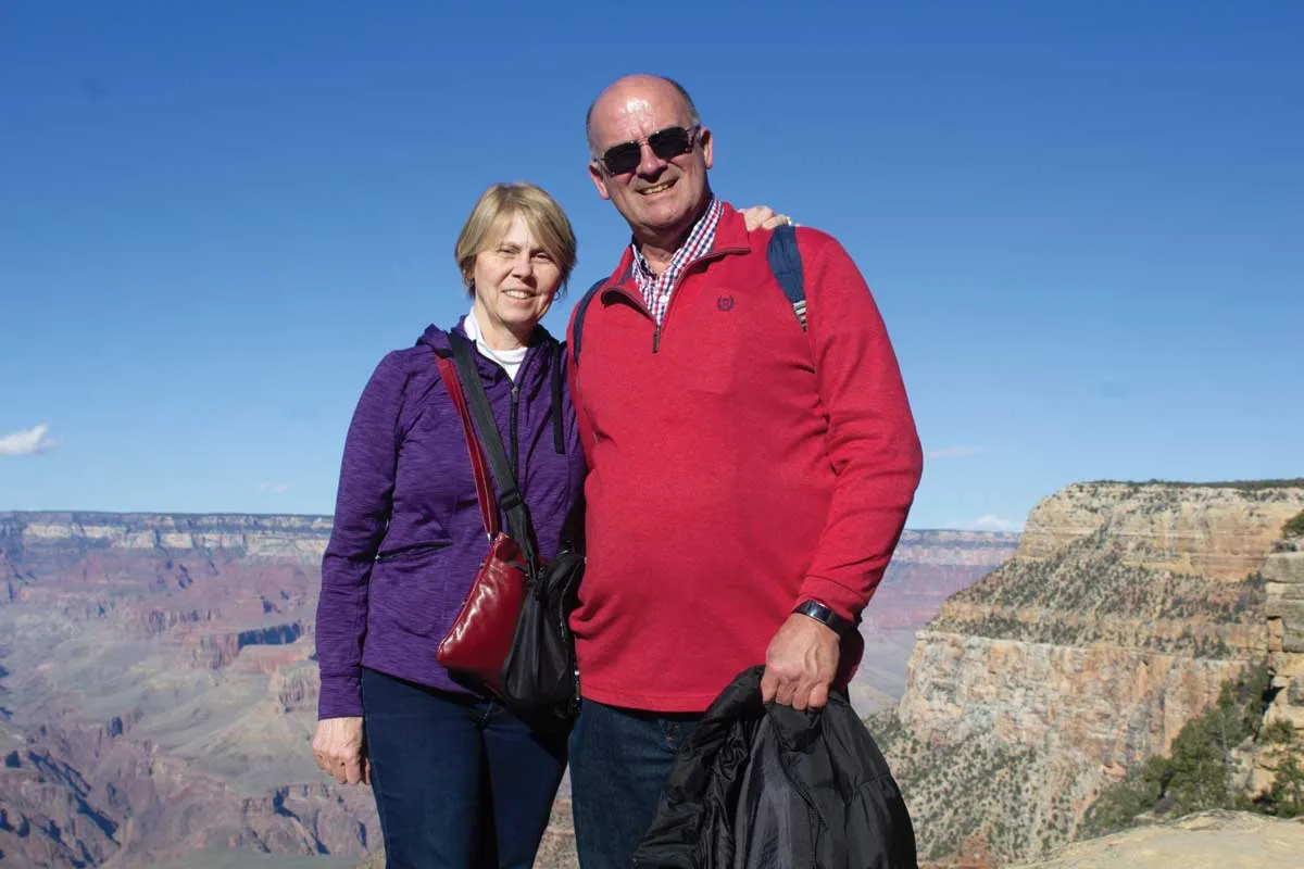 Retiree Carol Schnaiter and her husband at the Grand Canyon