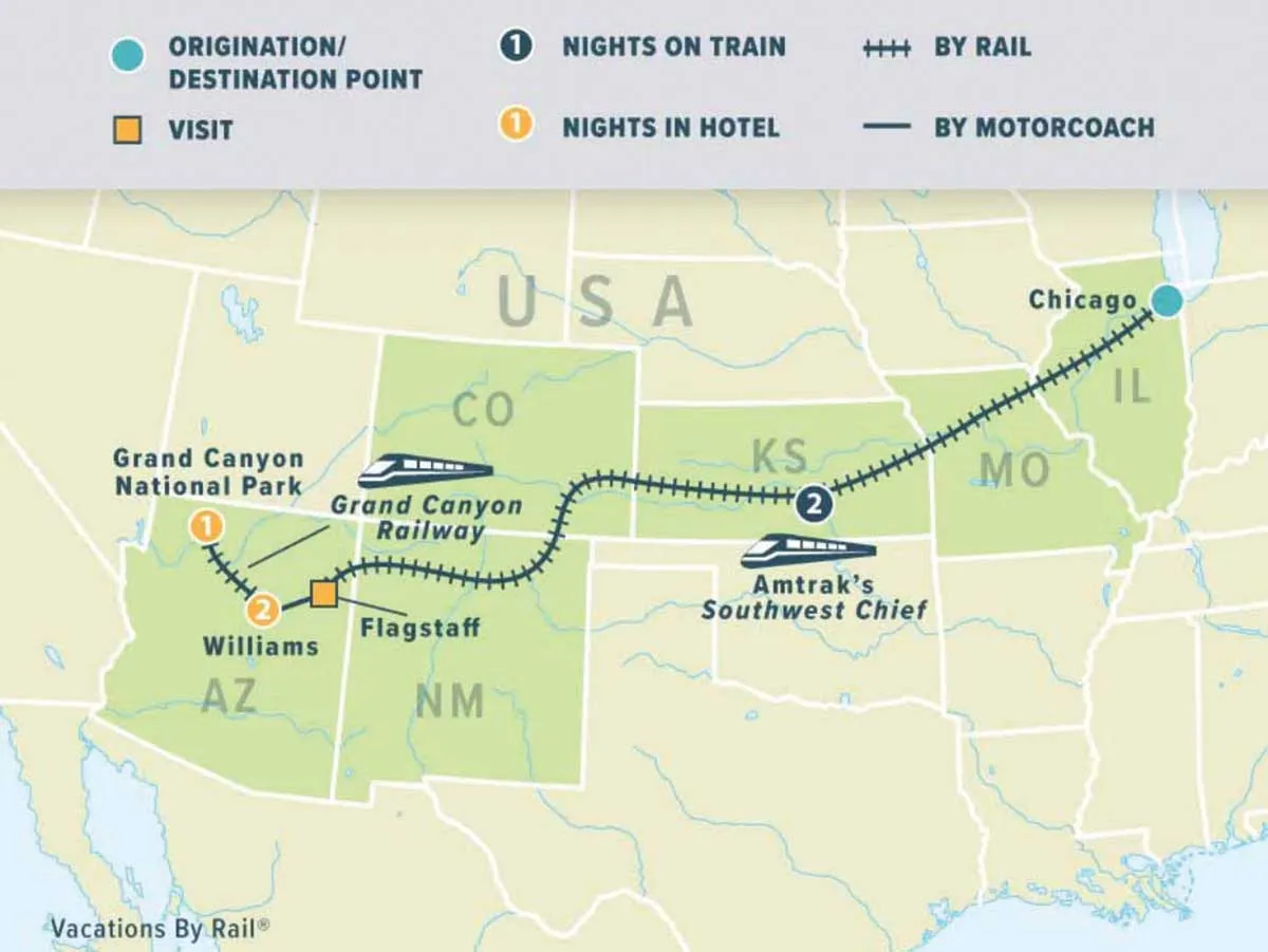 Map of Carol Jeff Schnaiter's train route.
