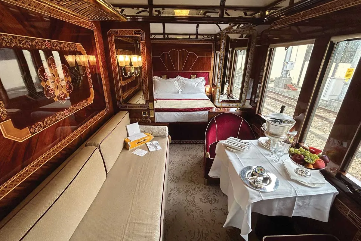 Luxurious 1920s-vintage art deco train car.