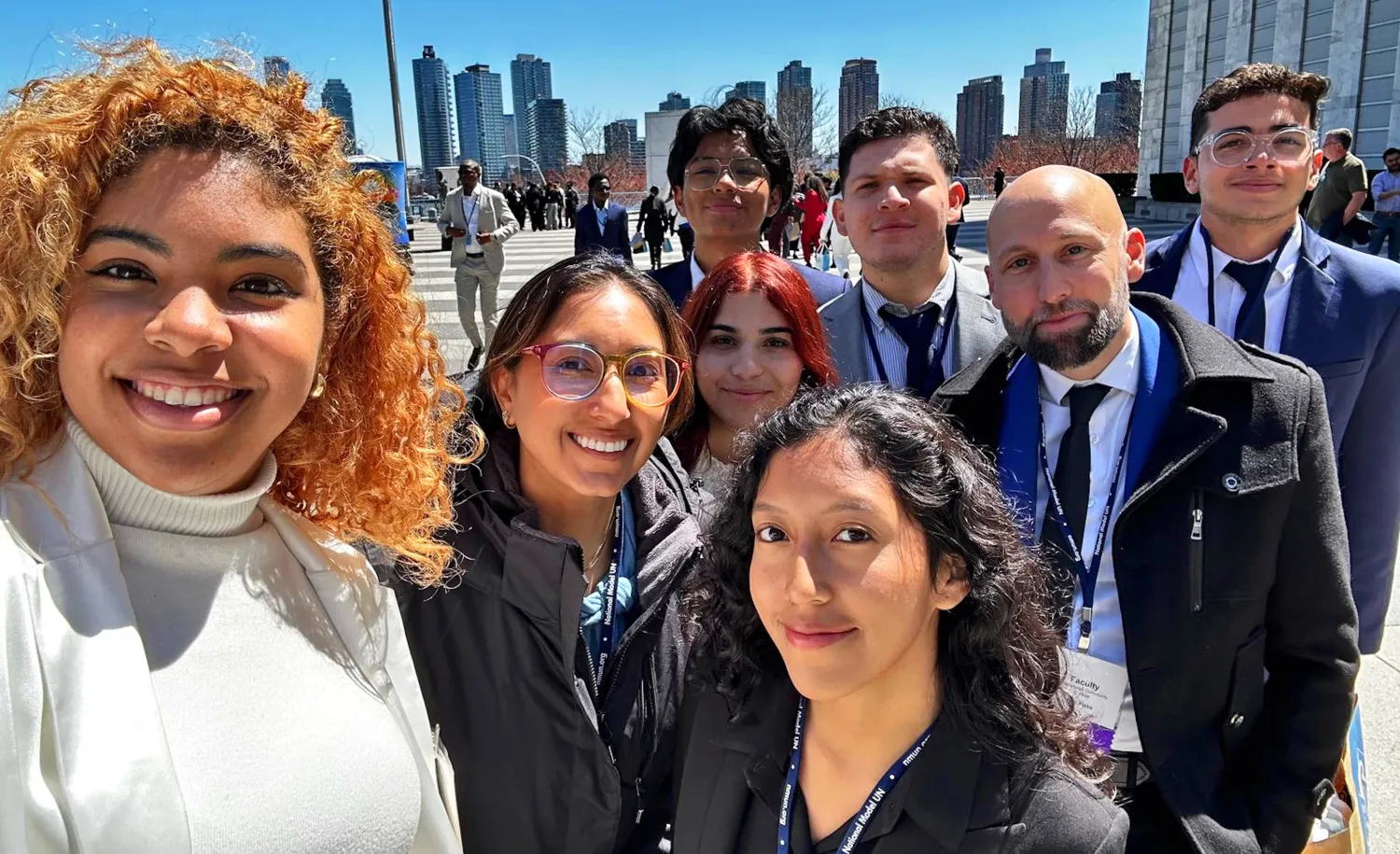 Professor with his college UN team in New York City