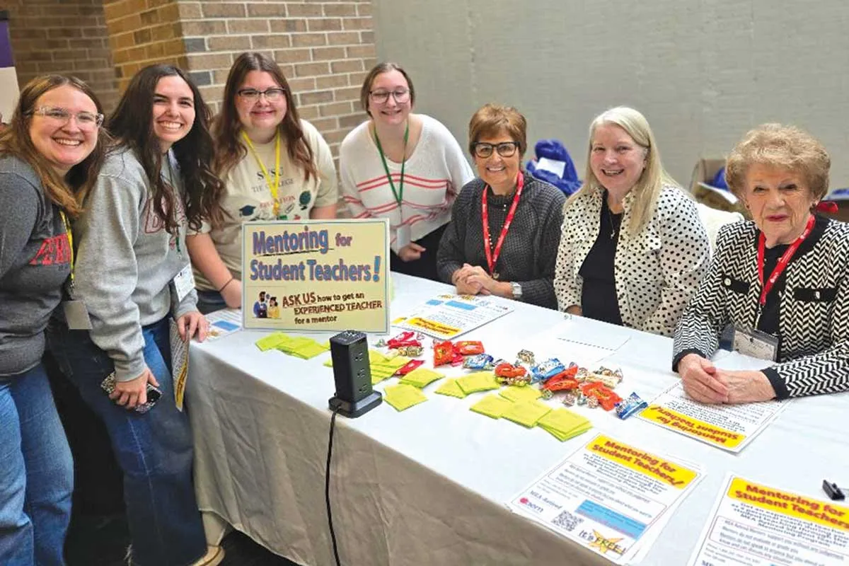 Michigan Education Association (MEA)-Retired president Barbara Schram with students and NEA-Retired members at the 2025 MEA Aspiring Educators Conference.