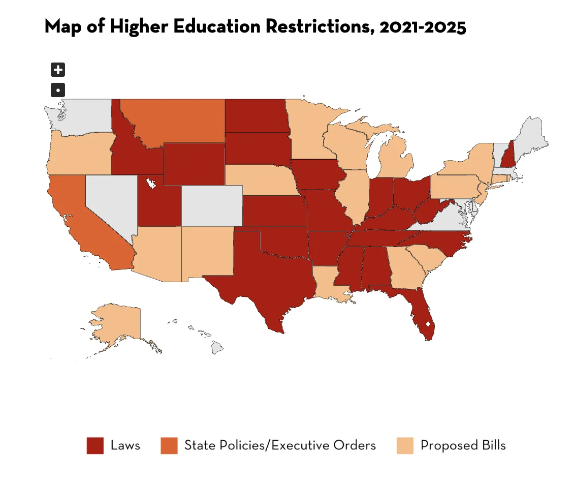 Map of Higher Ed Restrictions
