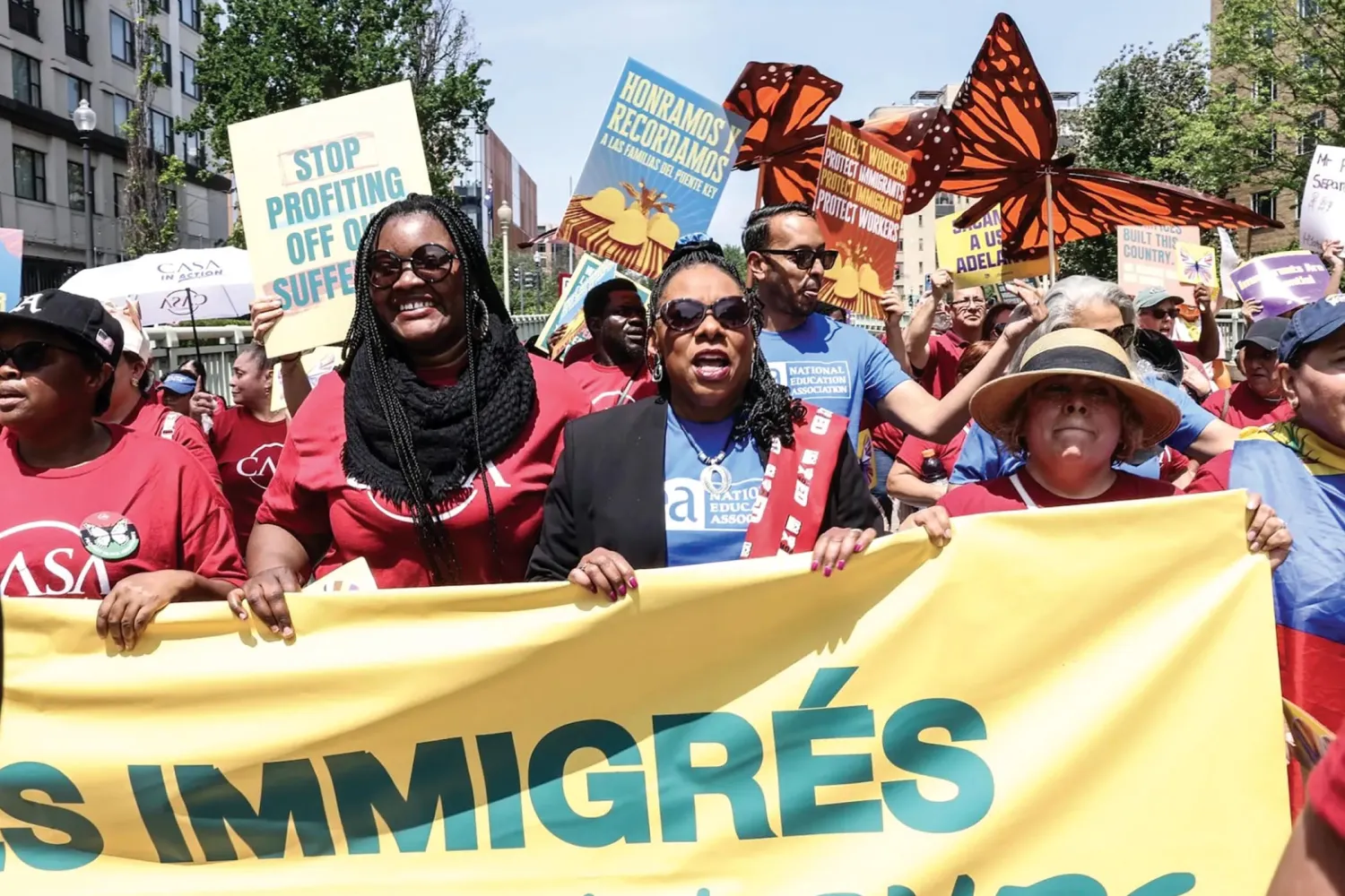 Becky Pringle leading the march on May Day.