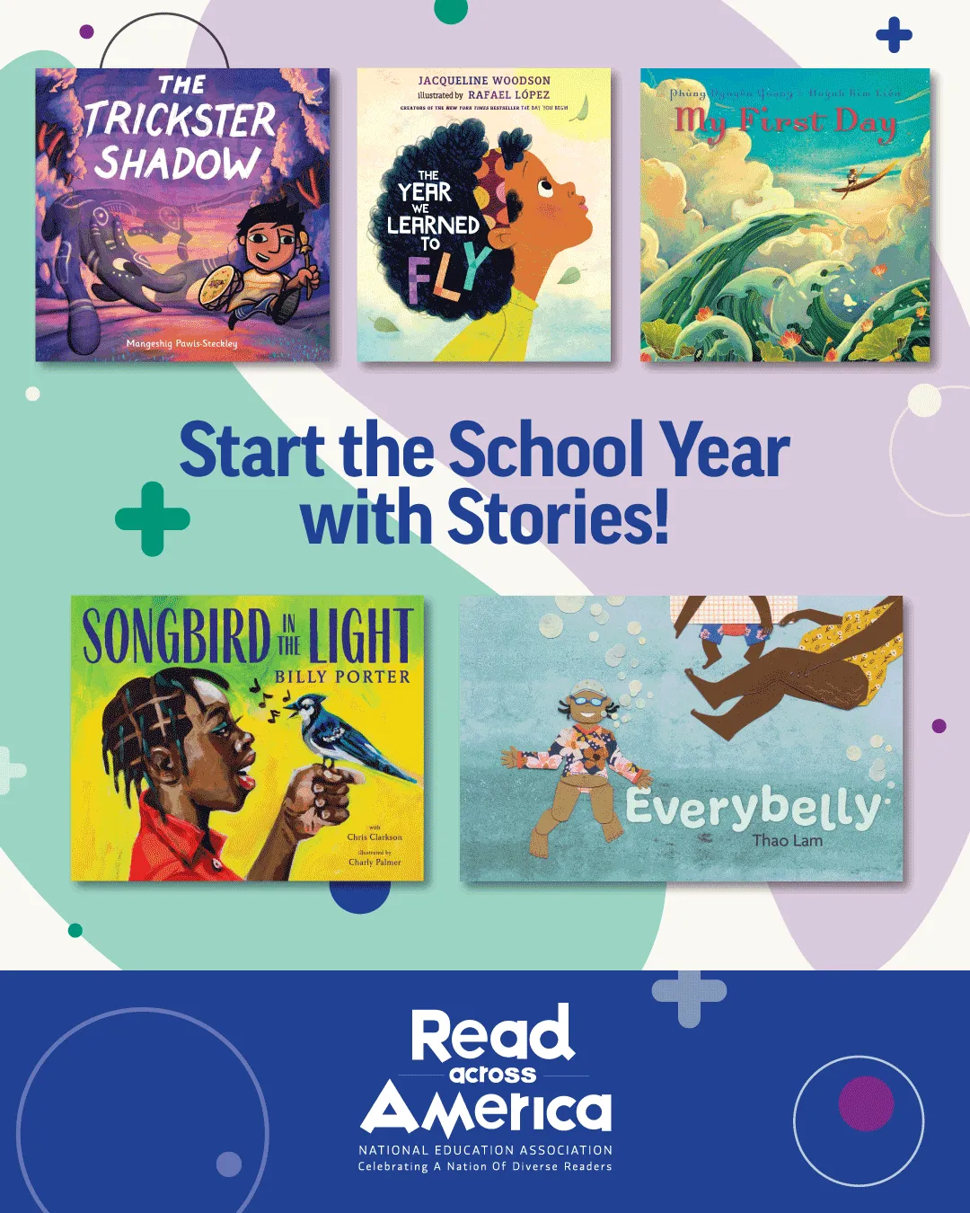 Collage of book covers from the 2026 Read Across America Calendar and text that says Start the School Year with Stories