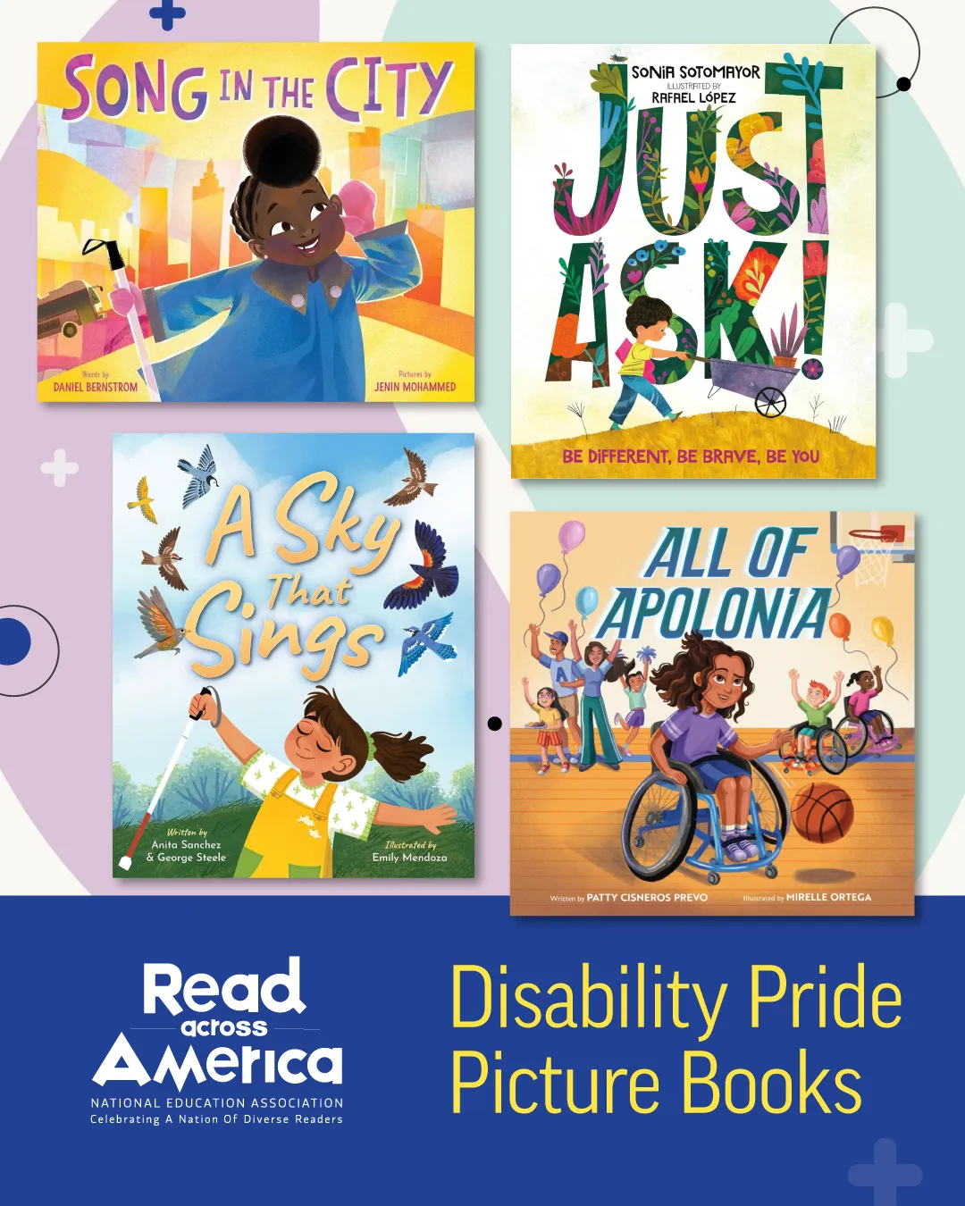 Collage of book covers from the 2026 Read Across America Calendar and text that says Disability Pride Picture Books