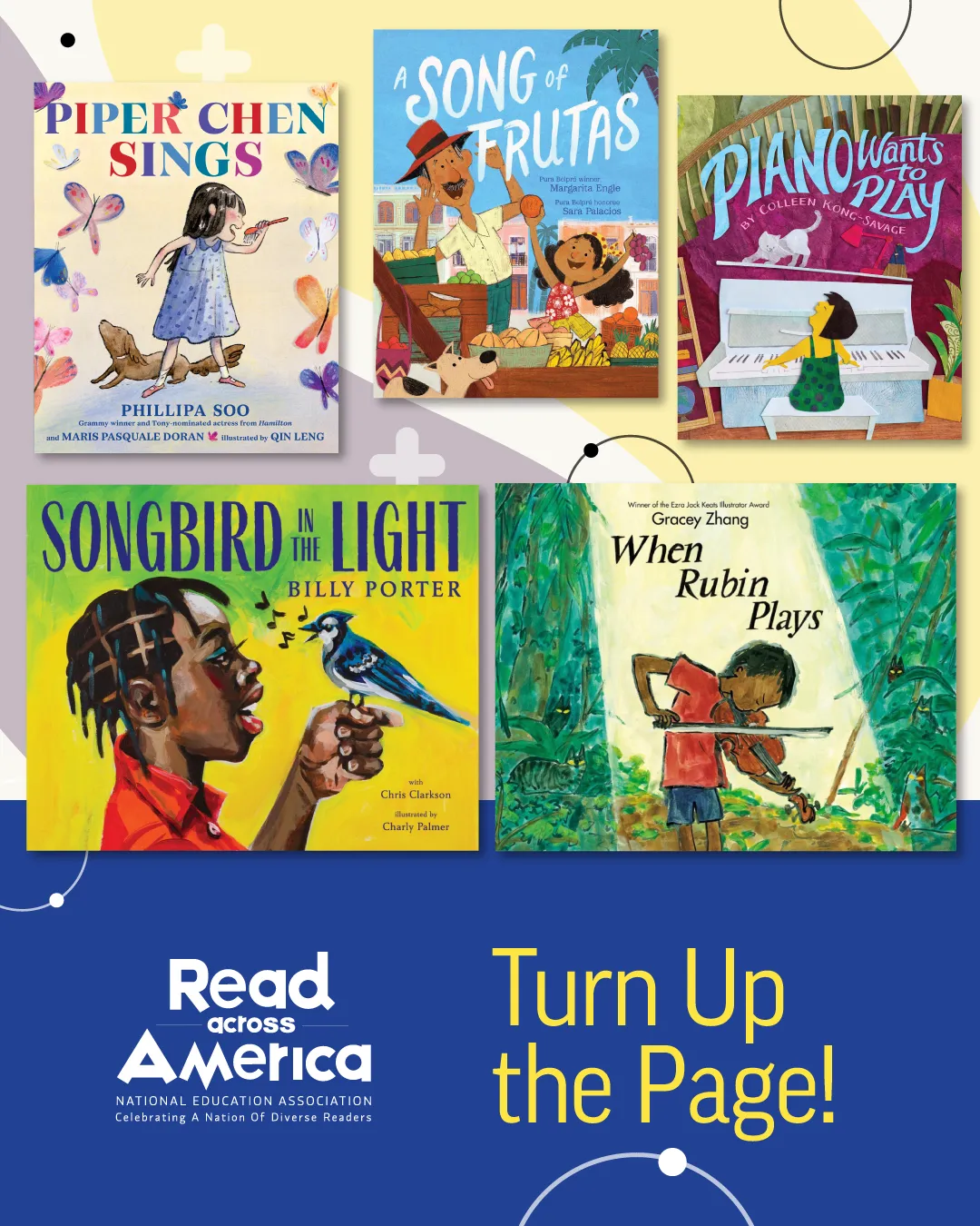 Collage of book covers from the 2026 Read Across America Calendar and text that says Turn Up the Page!
