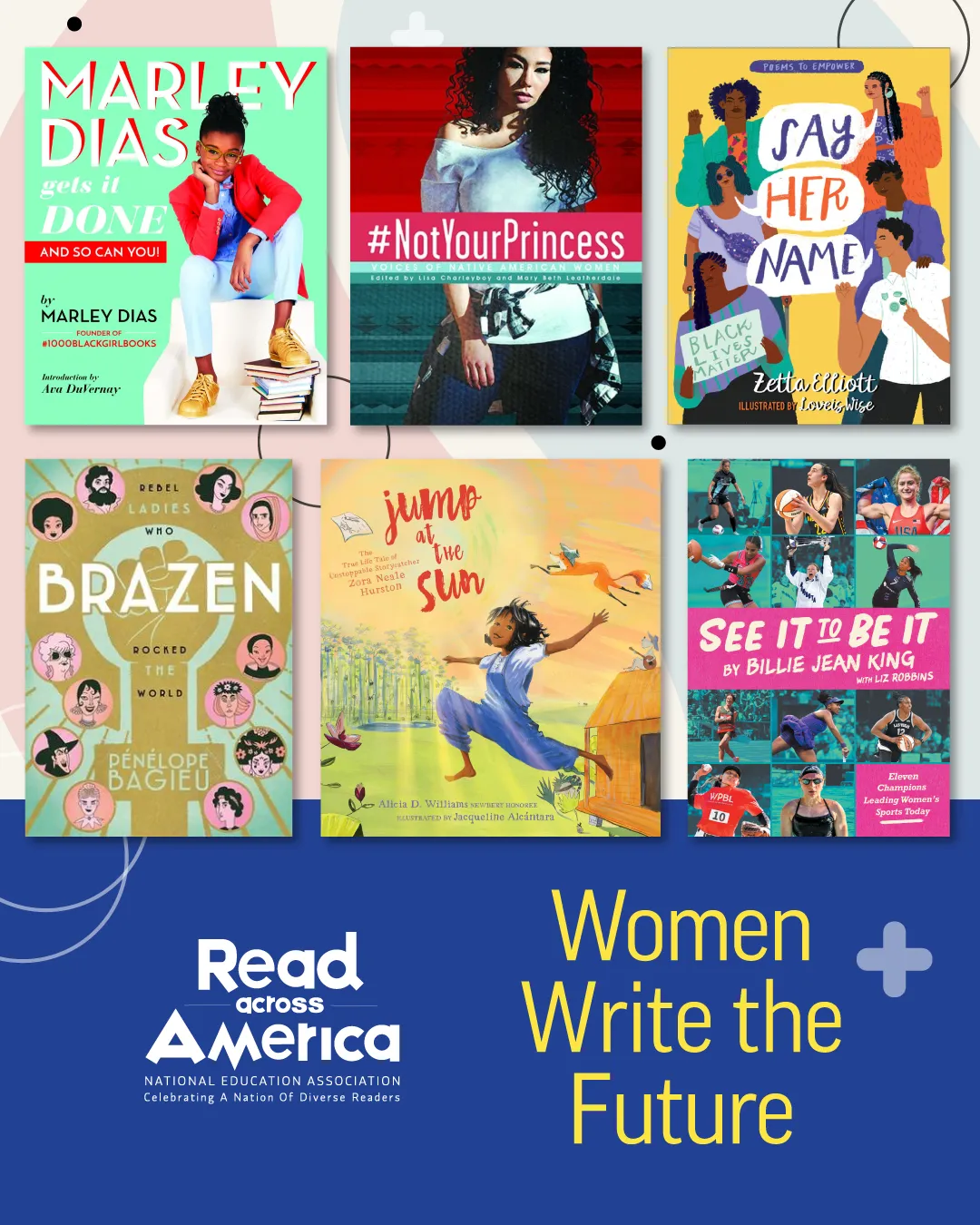 Collage of book covers from the 2026 Read Across America Calendar and text that says Women Write the Future