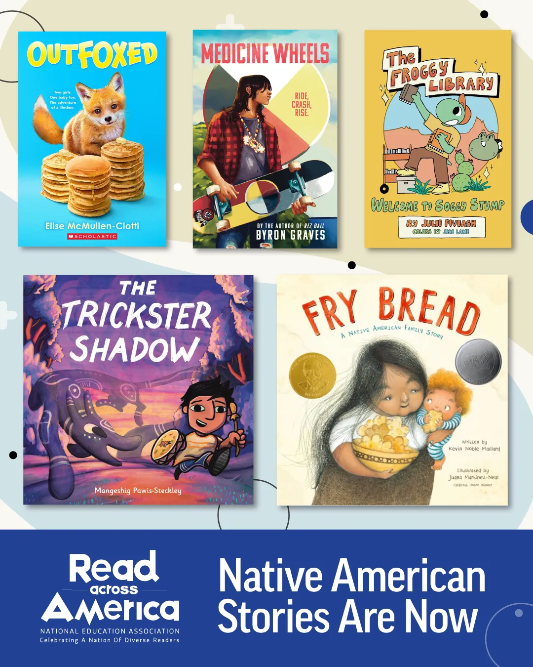 Collage of book covers from the 2026 Read Across America Calendar and text that says Native American Stories Are Now