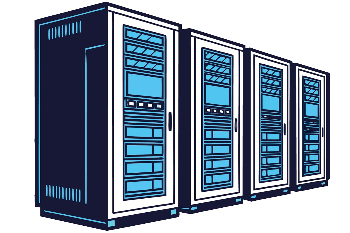 Graphic image of a row of data center servers.