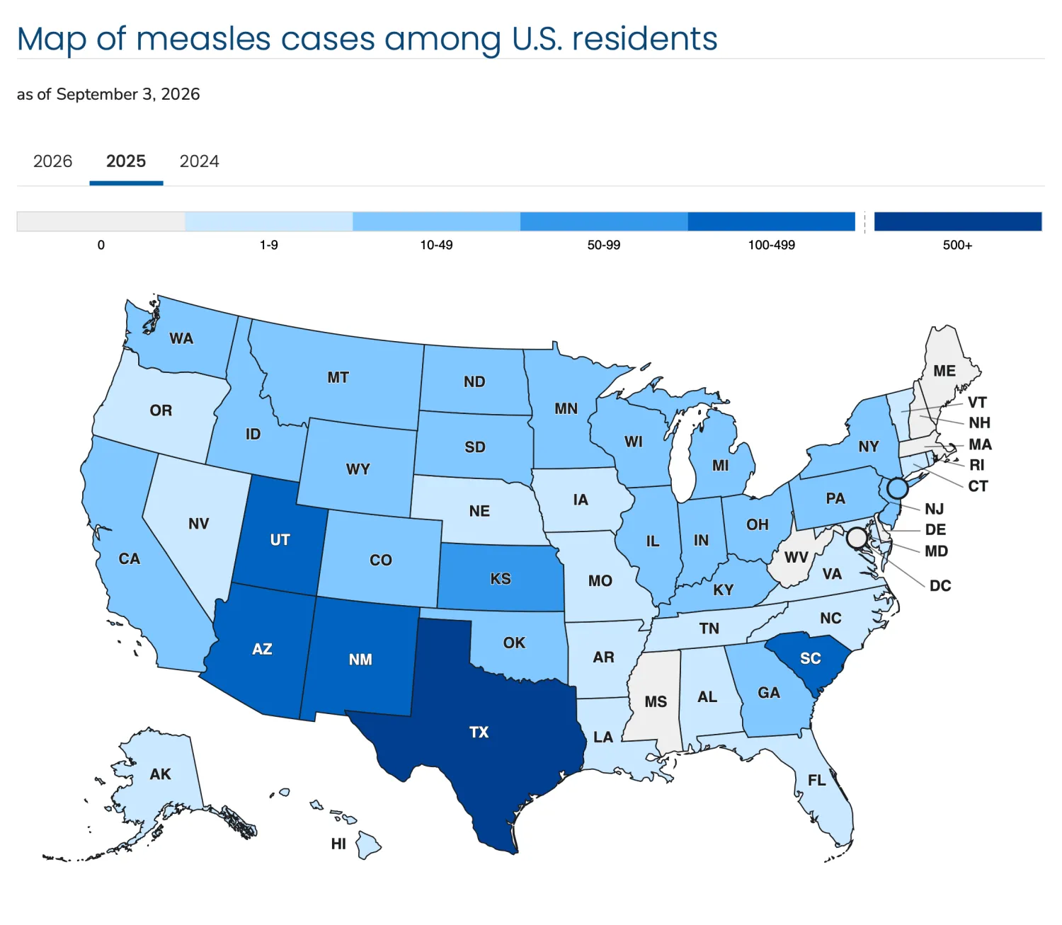 measles U.S. map