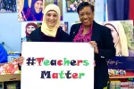 NEA President Becky Pringle meets Hanan Al Hroub, a GUPT member and the second winner of the Varkey Foundation Global Teacher Prize