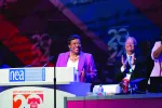 Becky Pringle at podium during 2024 RA