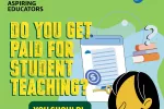NEA Aspiring Educator fall 2024 issue cover green background with illustration of a person and headline do you get paid for student teaching?