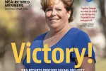 Cover of the print NEA Retired January 2025 magazine featuring a retired white female teacher