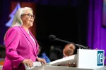 NEA Executive Director Kim Anderson speaks at the 2025 NEA Representative Assembly in Portland, Oregon July 5, 2025