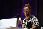 Teresa Hodge accepts the 2025 Higher Educator of the Year award during the 2025 NEA Representative Assembly in Portland, Oregon July 5, 2025