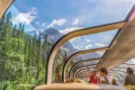 A glass-top train snakes through British Columbia, Canada