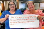 Teacher Nancy Tate (left) and paraeducator Lynne Formanski (right) drafted a team statement during a “Building Winning Teams” training in Hillsborough County, Florida.