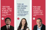 Headshots of three nicely dressed people with their respective quotes above them