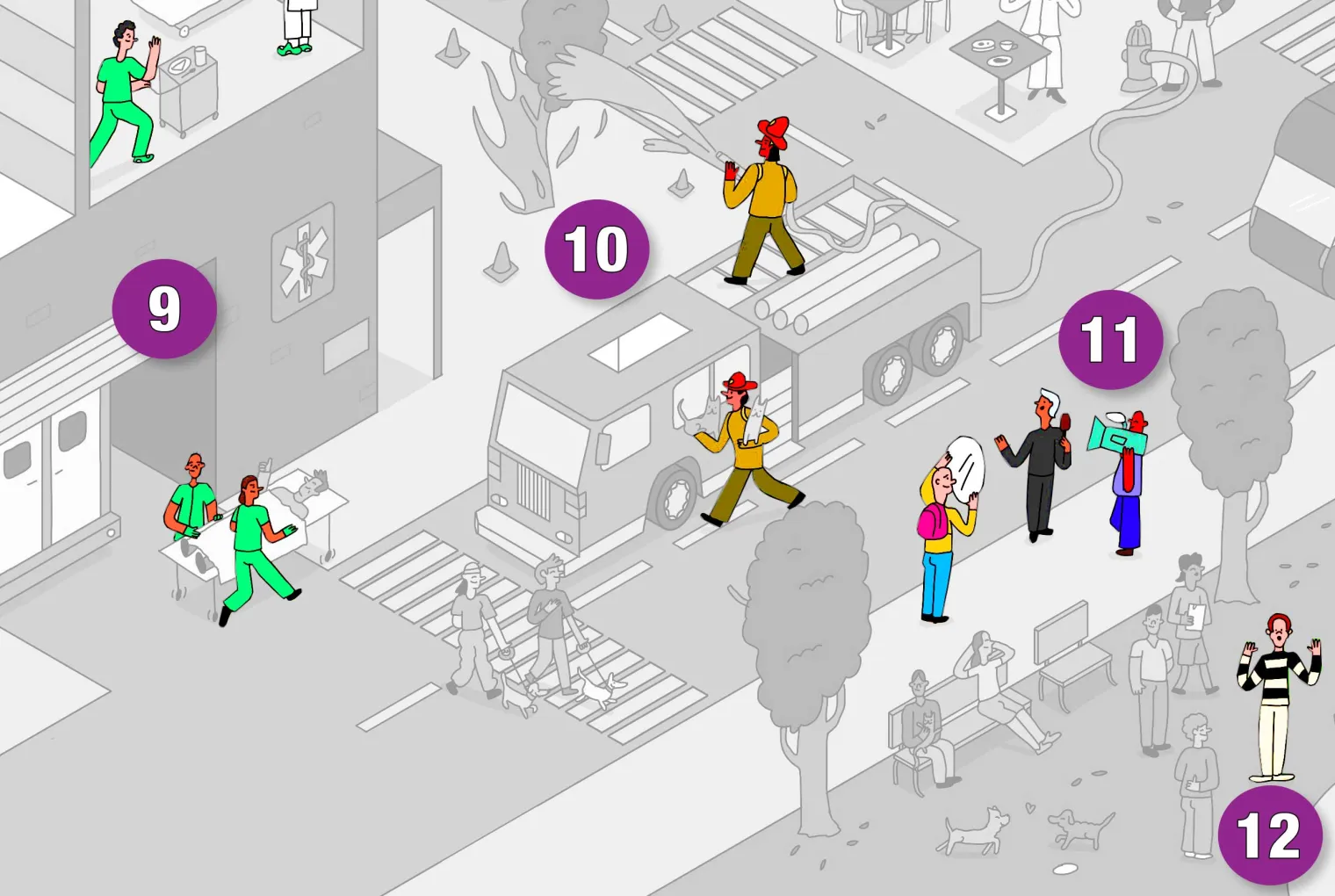 Illustration of a neighborhood with the union members highlighted.