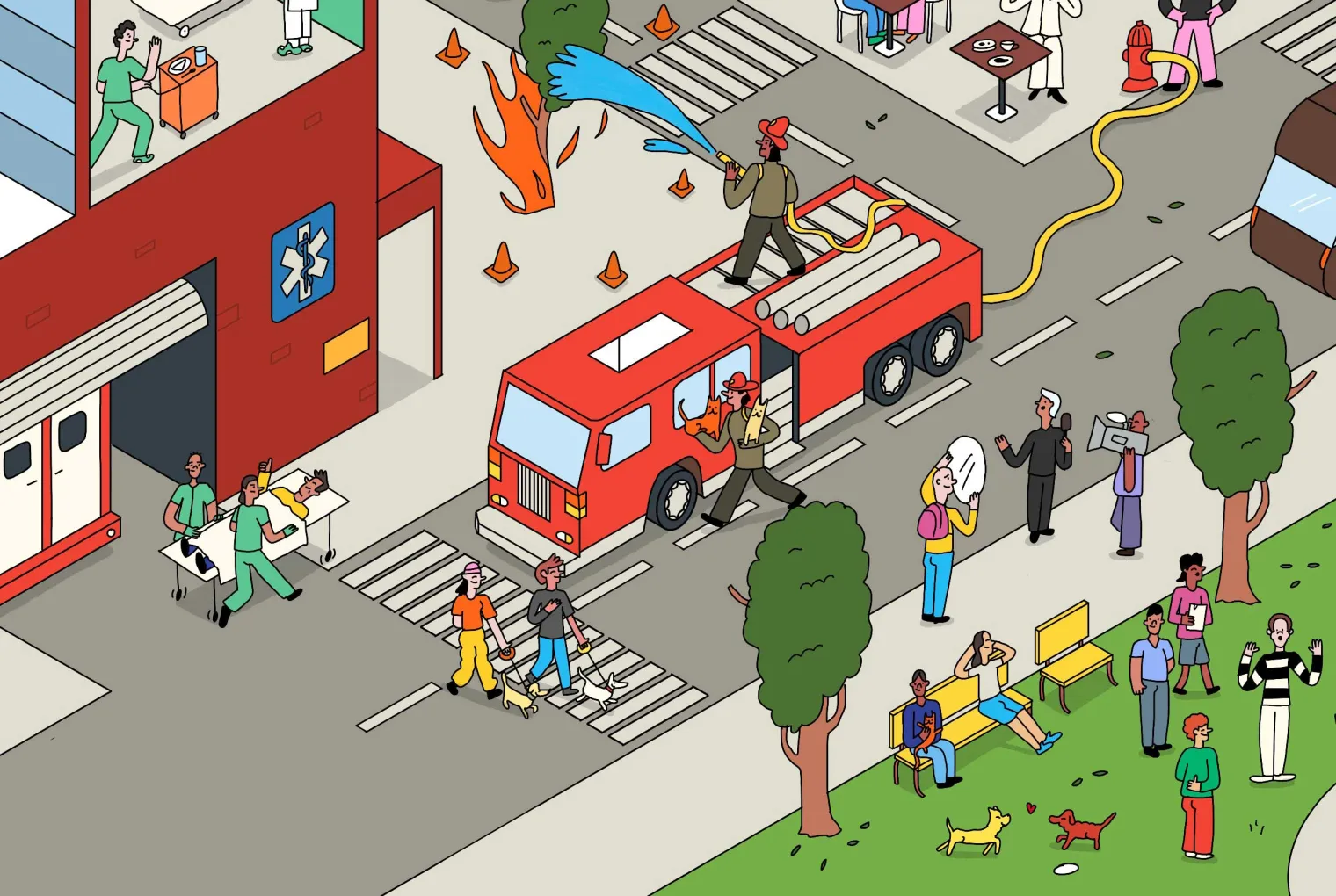 Illustration of a neighborhood. Can you find the union members?