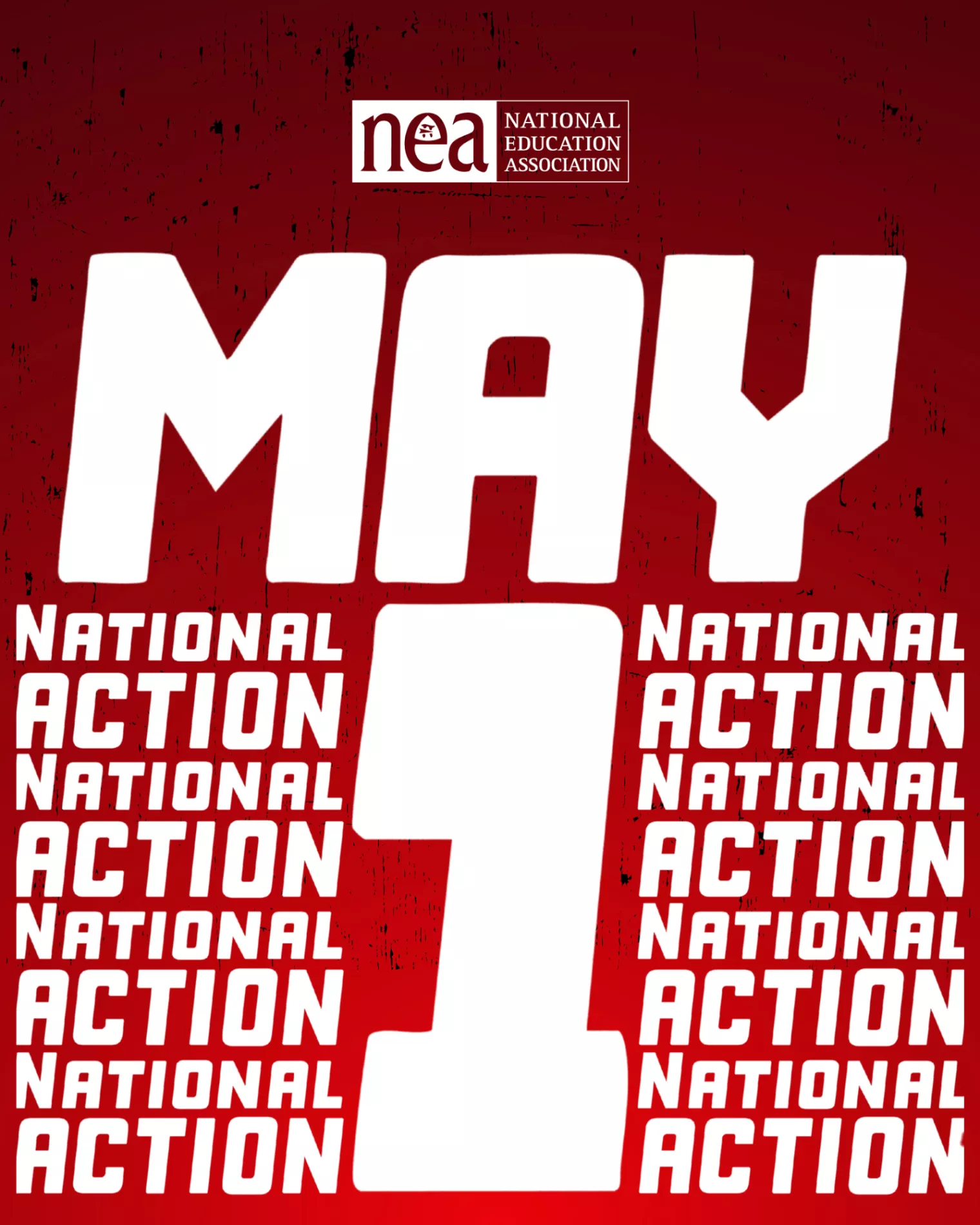 Graphic text with May 1 in big letters and "national action" repeated in smaller letters.