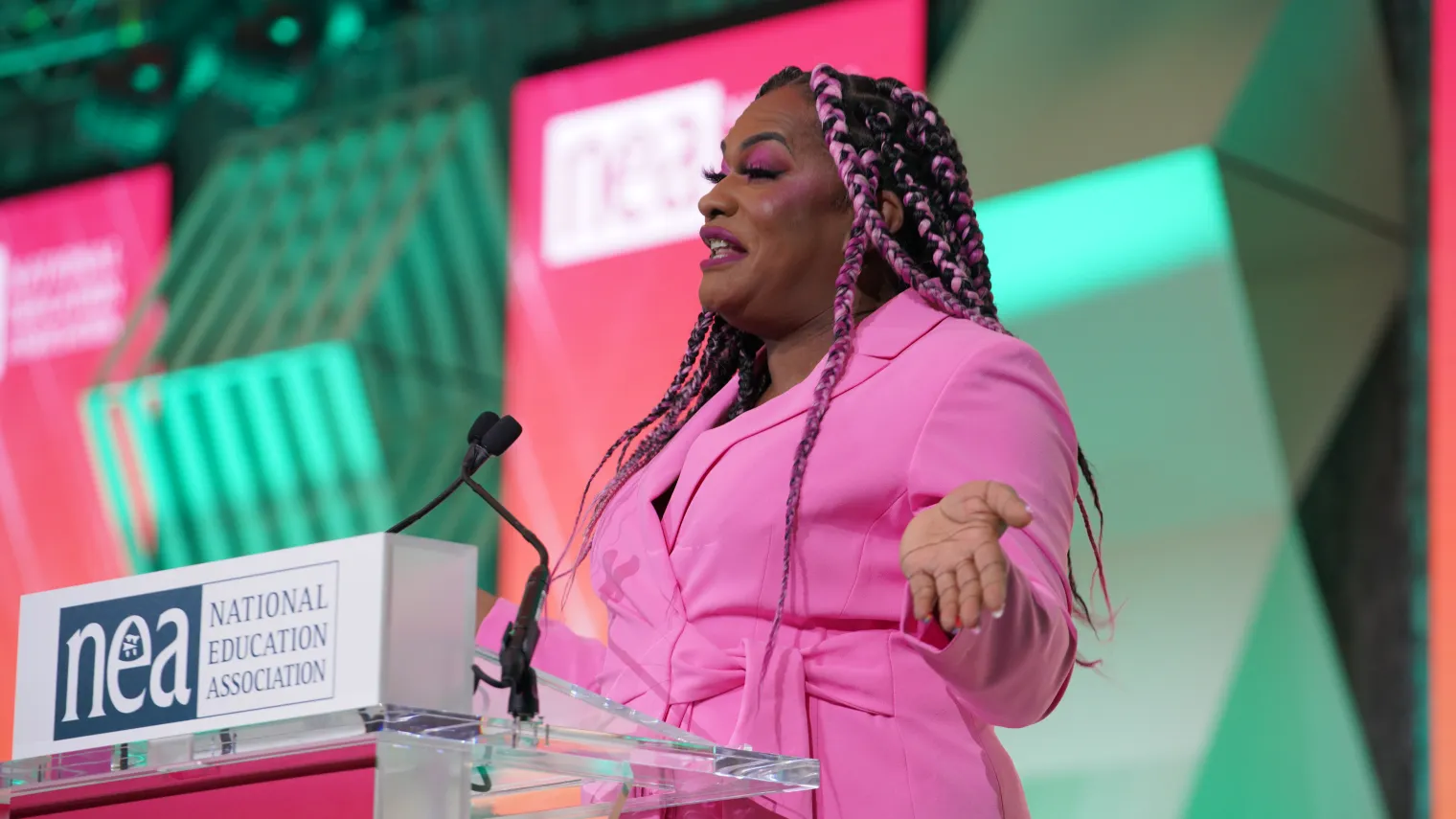 Woman speaking at podium
