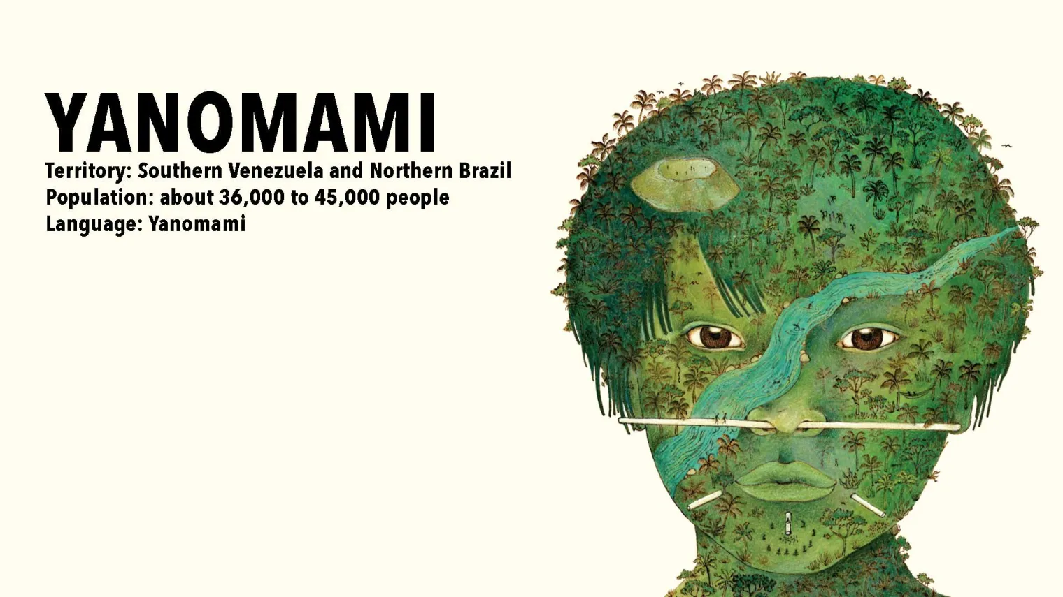 YANOMAMI Territory: Southern Venezuela and Northern Brazil, Population: about 36,000 to 45,000 people, Language: Yanomami