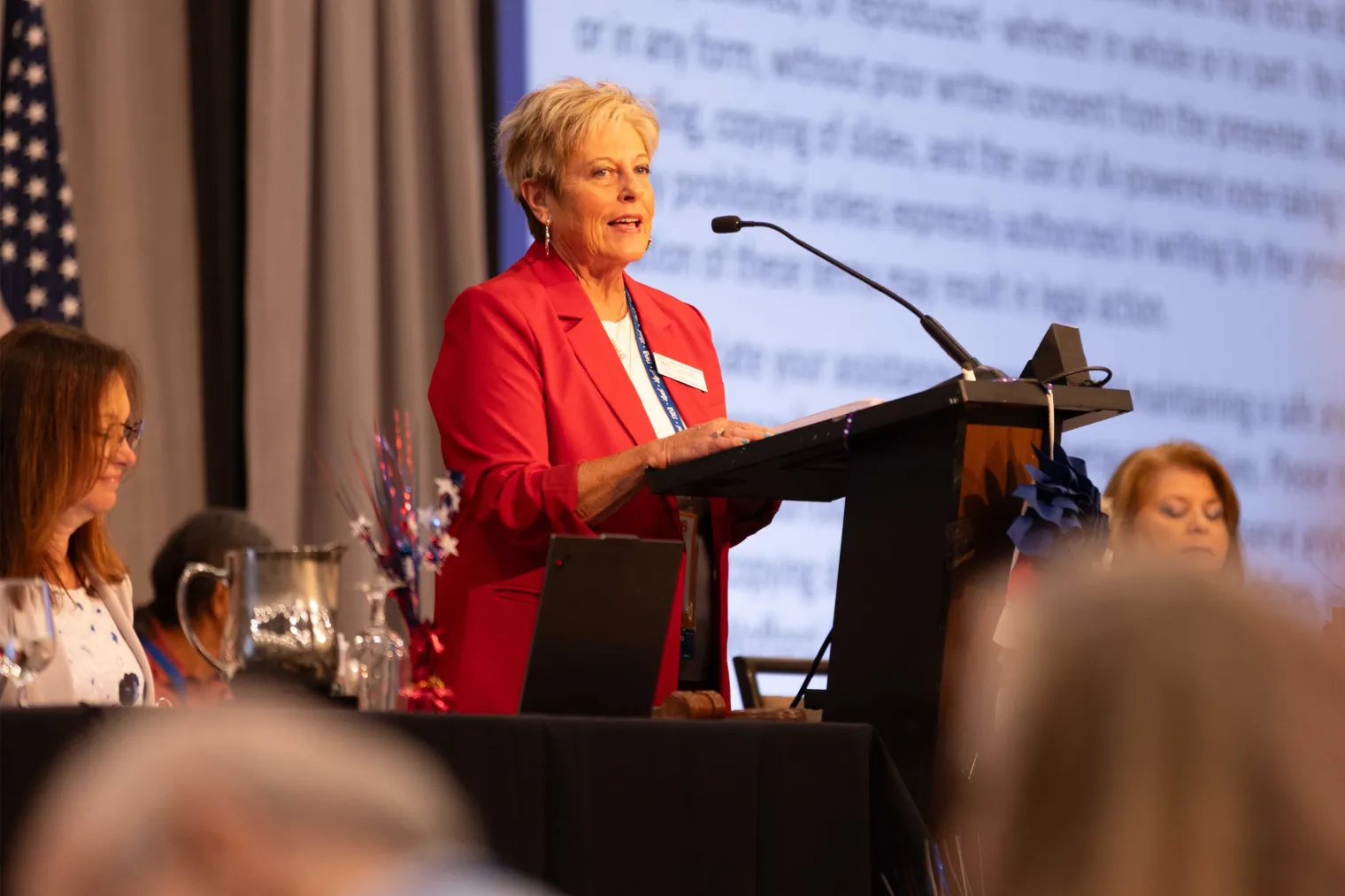 NEA-Retired President Anita Gibson speaking at the 2026 NEA-Retired Annual Meeting