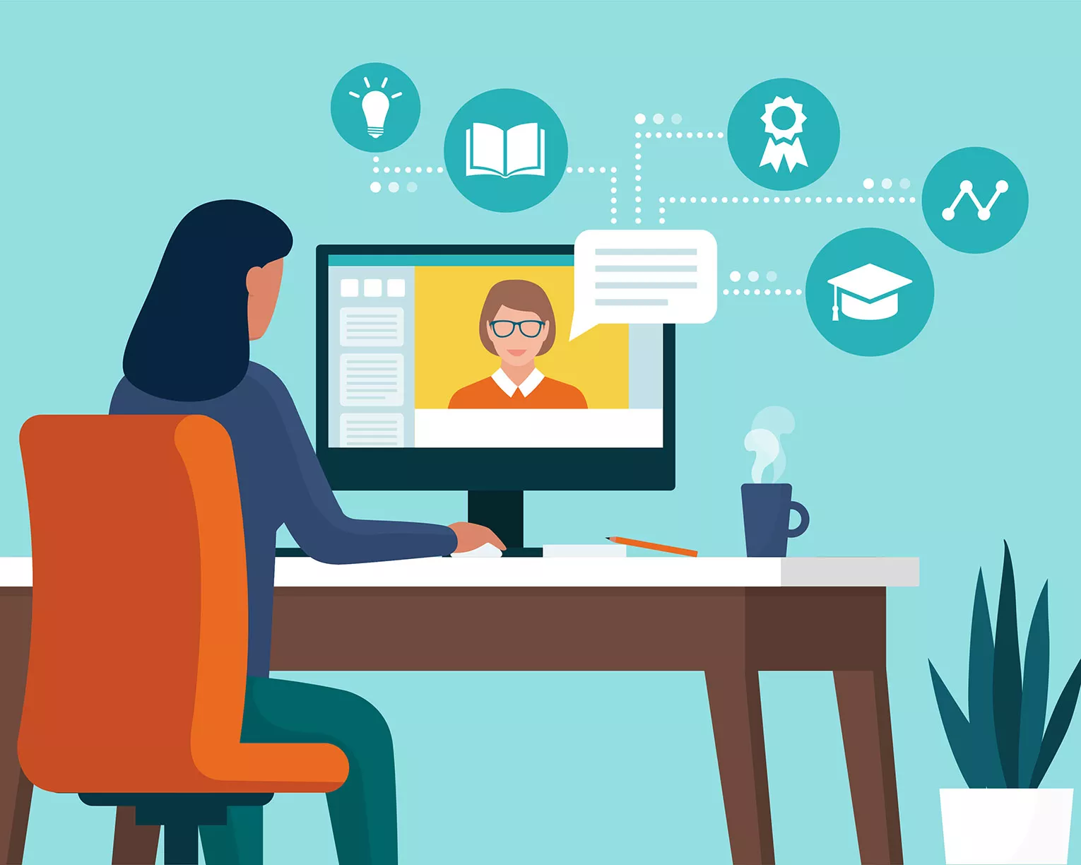 Woman participating in online learning