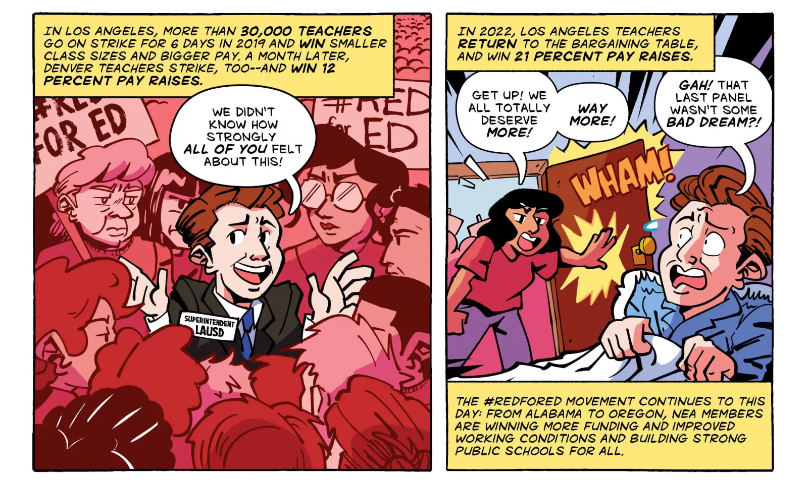 Comic panels show how educators in Los Angeles came together to fight for public schools and students, winning massive pay raises.